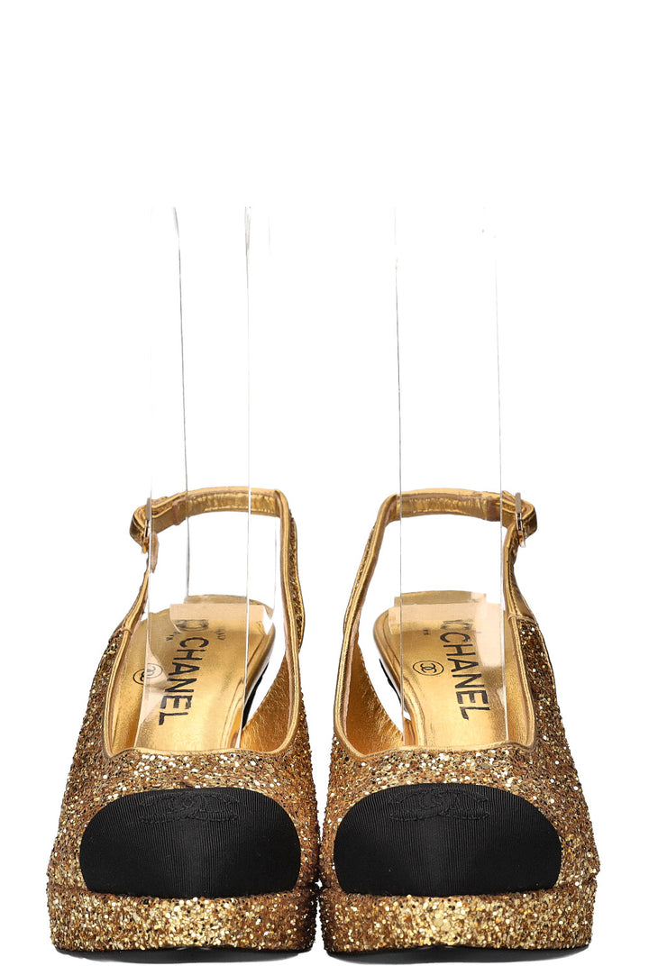 CHANEL Glitter Heels Gold