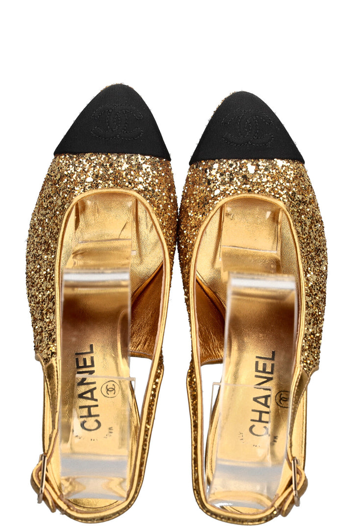 CHANEL Glitter Heels Gold