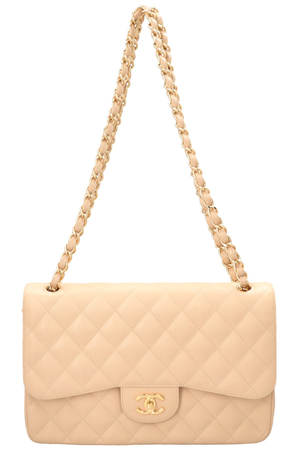 CHANEL Sac Double Rabat Grand Caviar Beige