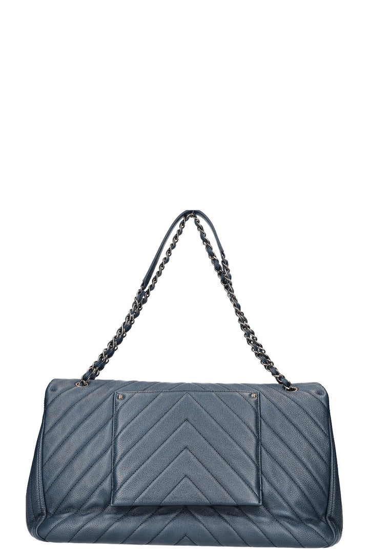 CHANEL XXL Single Flap Bag Chevron Calfskin Navy