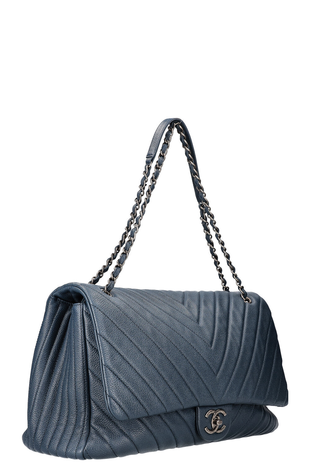 CHANEL XXL Single Flap Bag Chevron Calfskin Navy