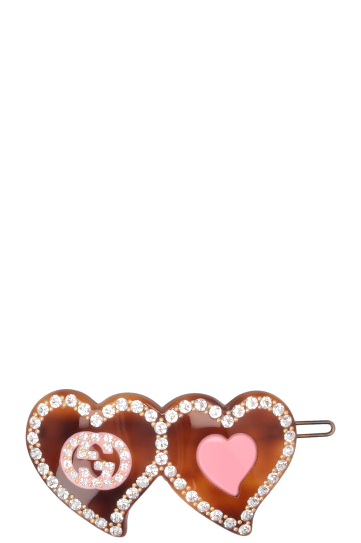 GUCCI Double Heart Crystal Hair Clip