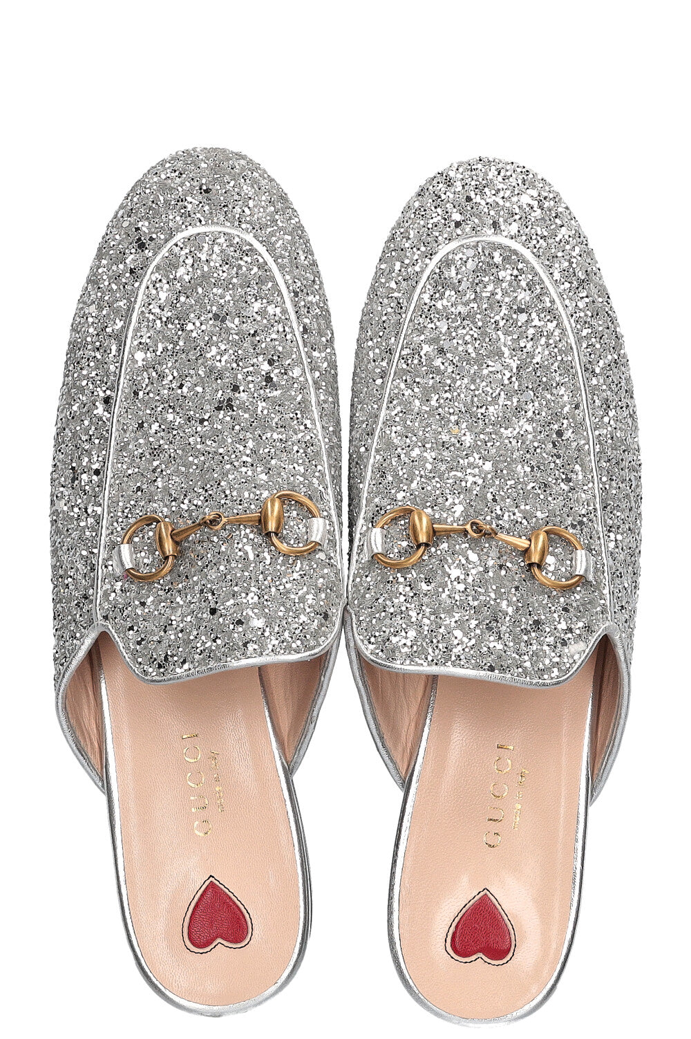 GUCCI Princetown Flats Glitter Silver