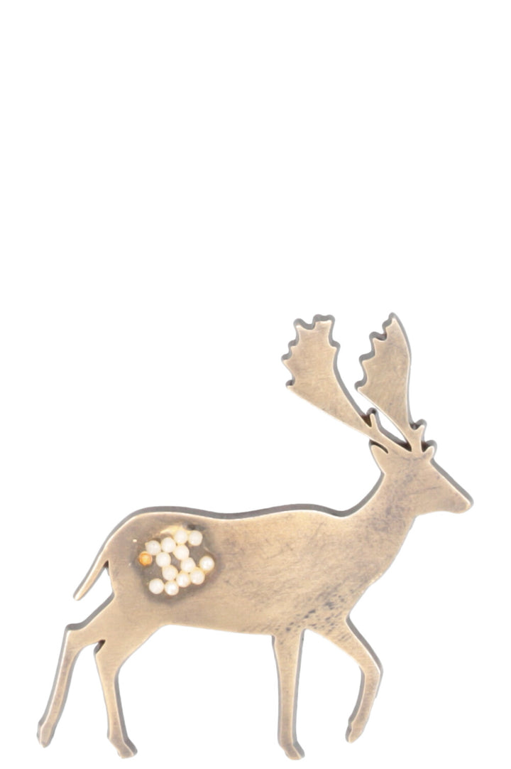 CHANEL Reindeer Brooch Metallic Gold