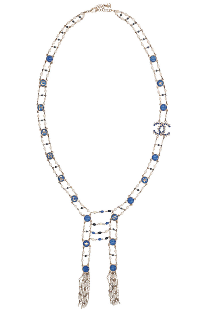 CHANEL 2019 CC Necklace Blue Pearls