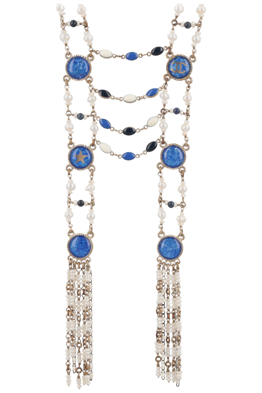 CHANEL 2019 CC Necklace Blue Pearls