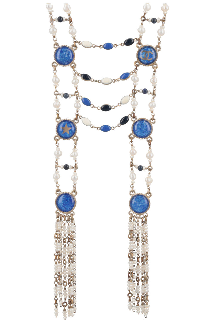 CHANEL 2019 CC Necklace Blue Pearls