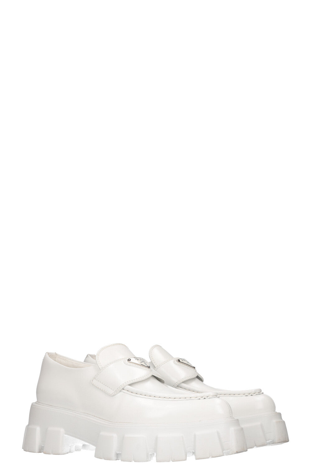 PRADA Monolith Pointy Loafers White