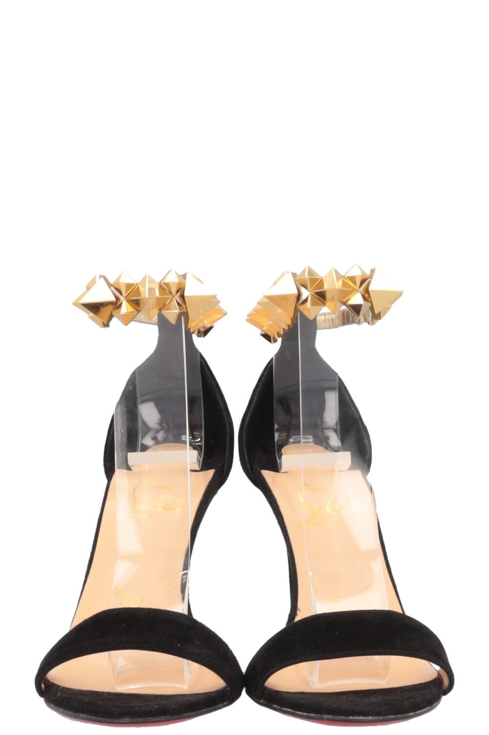 CHRISTIAN LOUBOUTIN Plantetava Heels Suede Black Gold