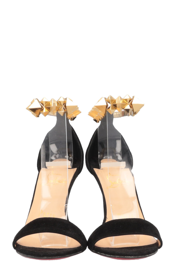 CHRISTIAN LOUBOUTIN Plantetava Heels Suede Black Gold