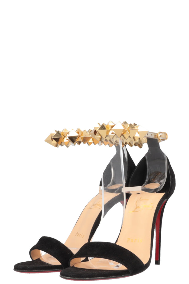 CHRISTIAN LOUBOUTIN Plantetava Heels Suede Black Gold
