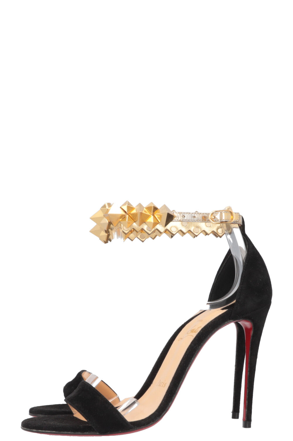 CHRISTIAN LOUBOUTIN Plantetava Heels Suede Black Gold