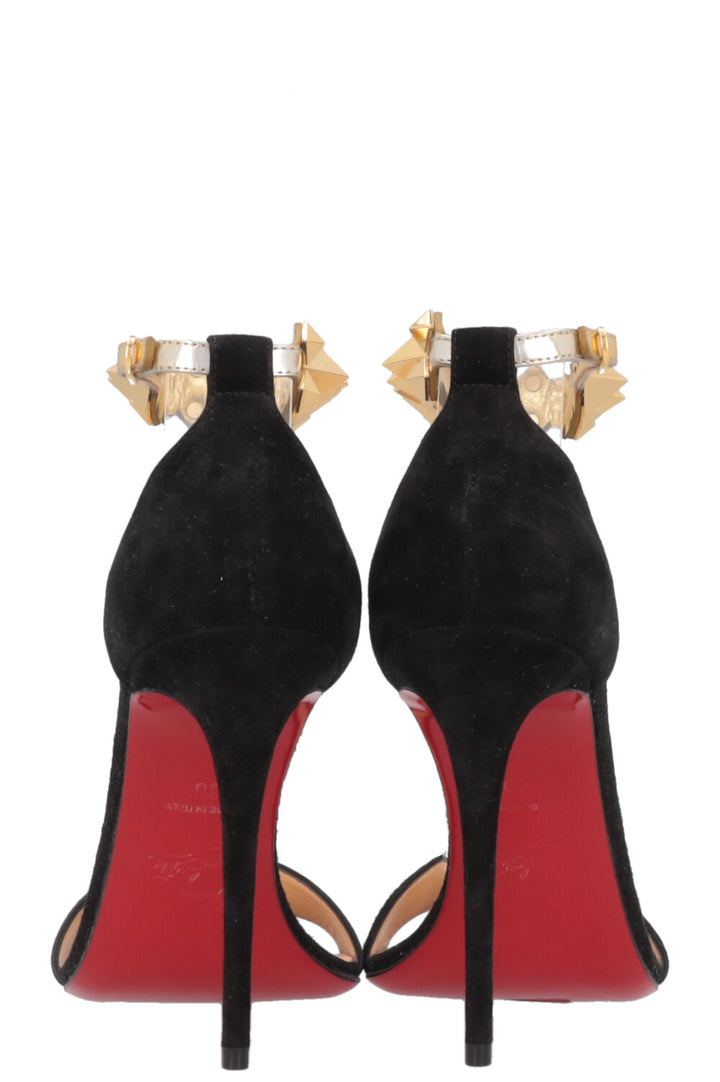CHRISTIAN LOUBOUTIN Plantetava Heels Suede Black Gold