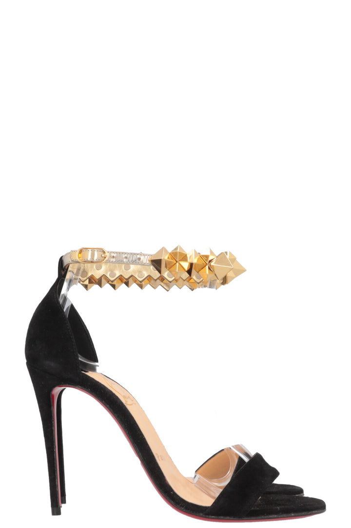 CHRISTIAN LOUBOUTIN Plantetava Heels Suede Black Gold