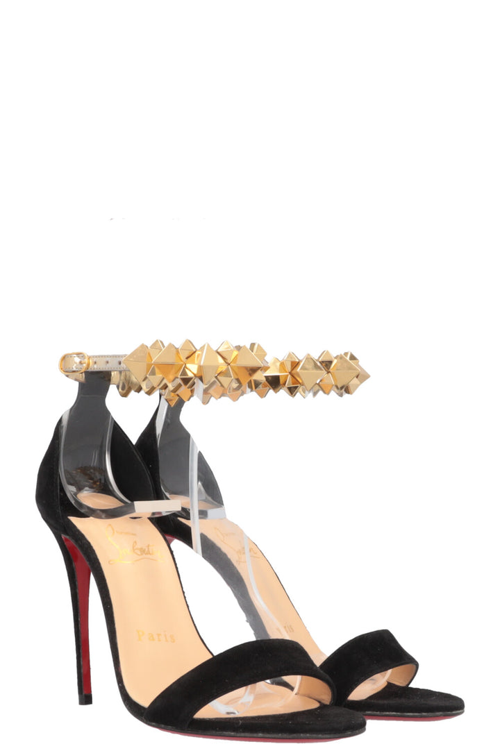 CHRISTIAN LOUBOUTIN Plantetava Heels Suede Black Gold