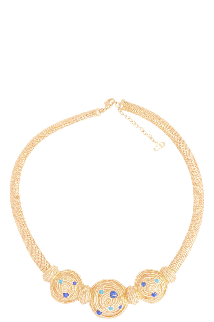 DIOR Vintage Cookies Necklace Gold Blue