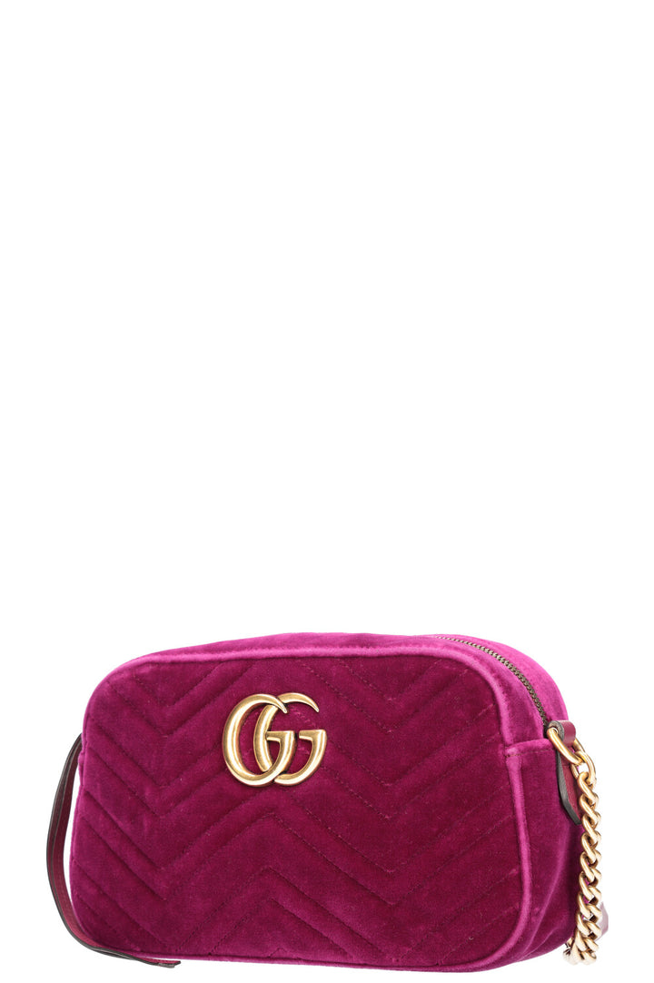 GUCCI Marmont Camera Bag Velvet Fuchsia