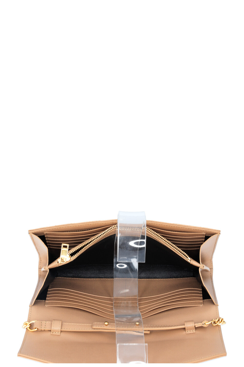 SAINT LAURENT Portefeuille Classique Cassandre Chaîne Cuir Beige