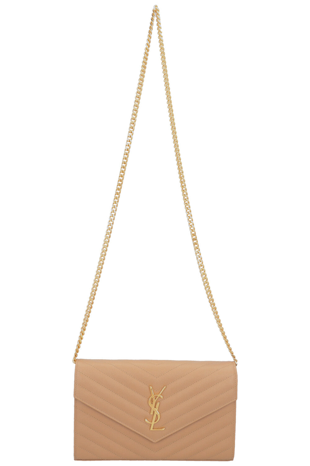 SAINT LAURENT Portefeuille Classique Cassandre Chaîne Cuir Beige