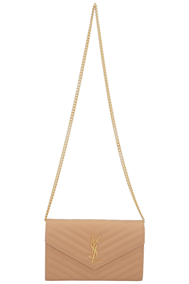 SAINT LAURENT Portefeuille Classique Cassandre Chaîne Cuir Beige