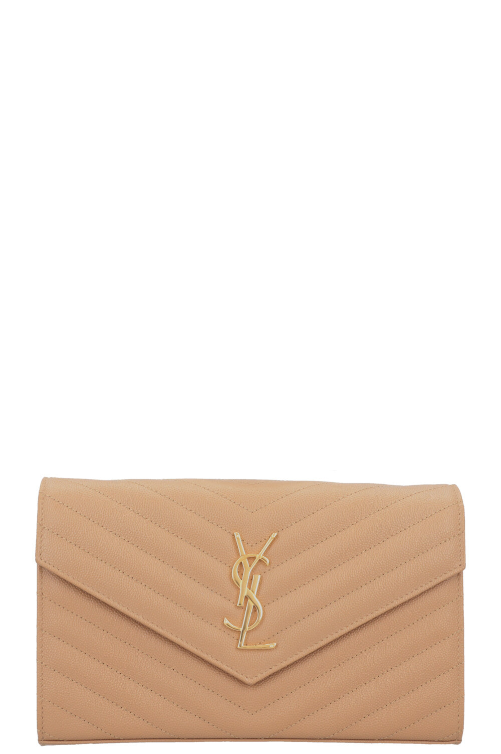SAINT LAURENT Classic Cassandre Chain Wallet Leather Beige