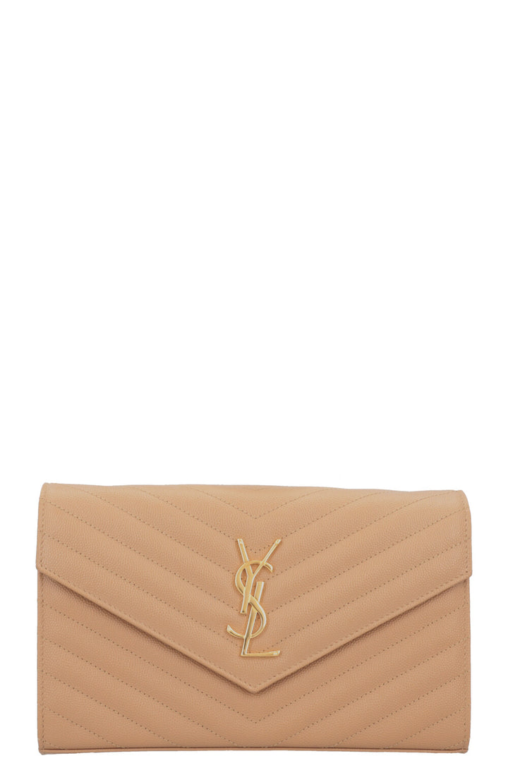 SAINT LAURENT Classic Cassandre Chain Wallet Leather Beige