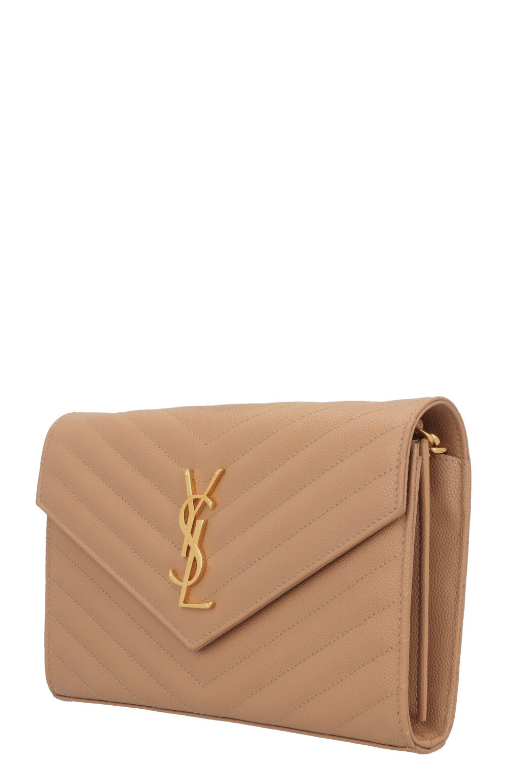 SAINT LAURENT Portefeuille Classique Cassandre Chaîne Cuir Beige