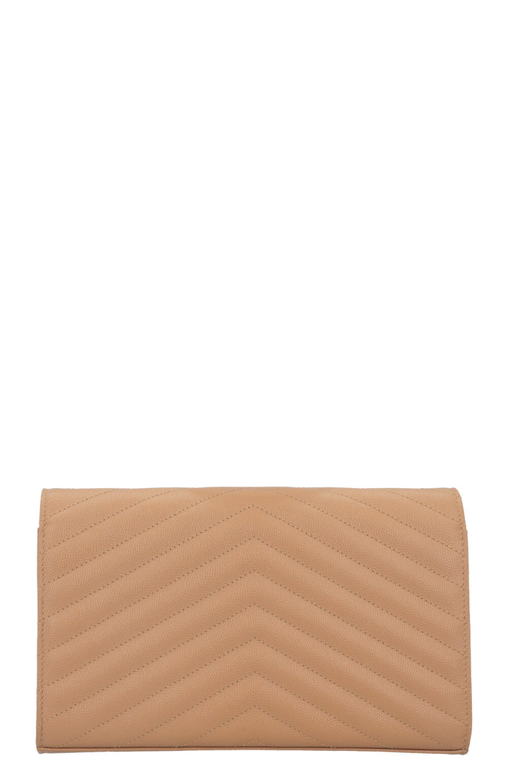 SAINT LAURENT Portefeuille Classique Cassandre Chaîne Cuir Beige