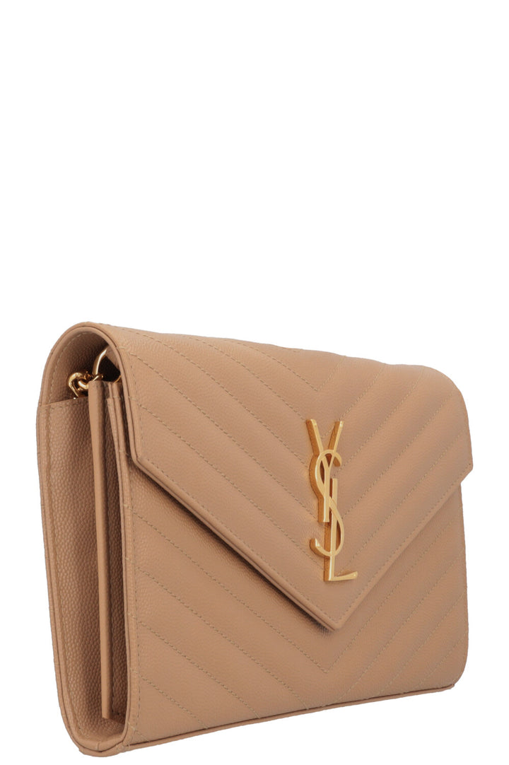 SAINT LAURENT Portefeuille Classique Cassandre Chaîne Cuir Beige