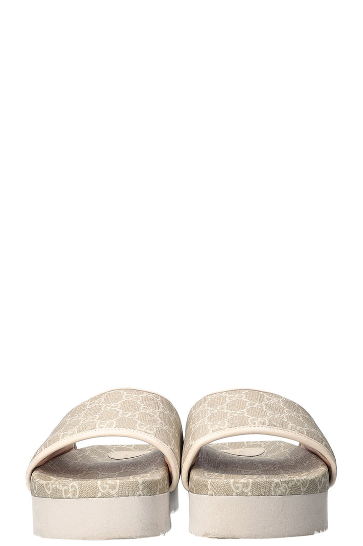 GUCCI GG Print Open Toe Slides Sand