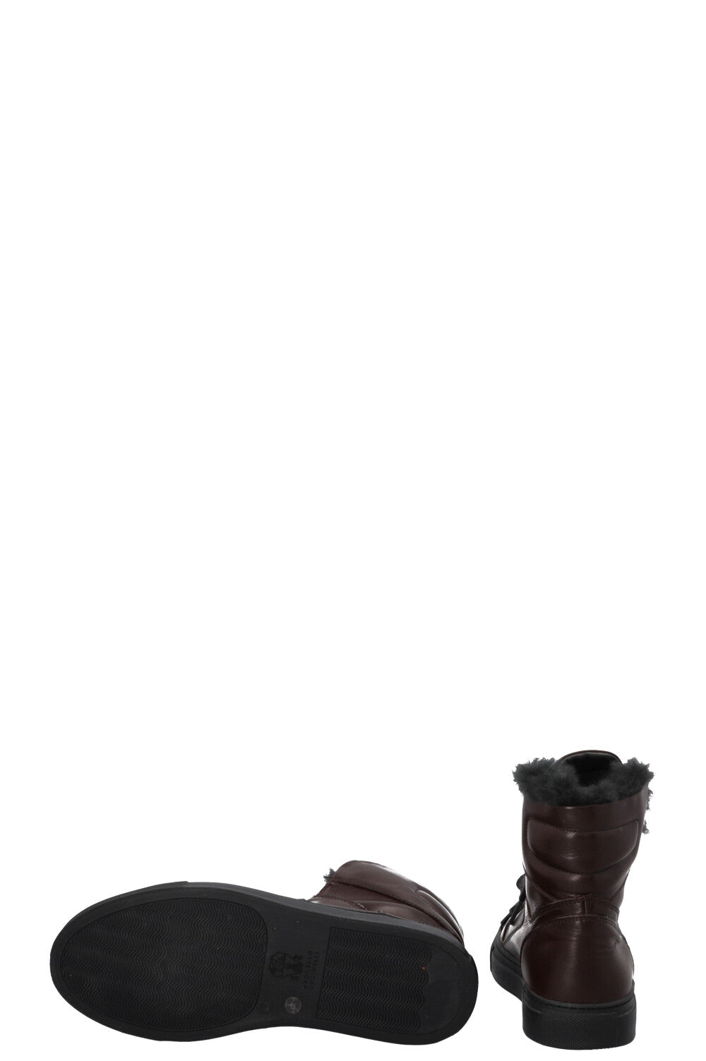 BRUNELLO CUCINELLI High Top Strass Fur Sneakers Leather Brown