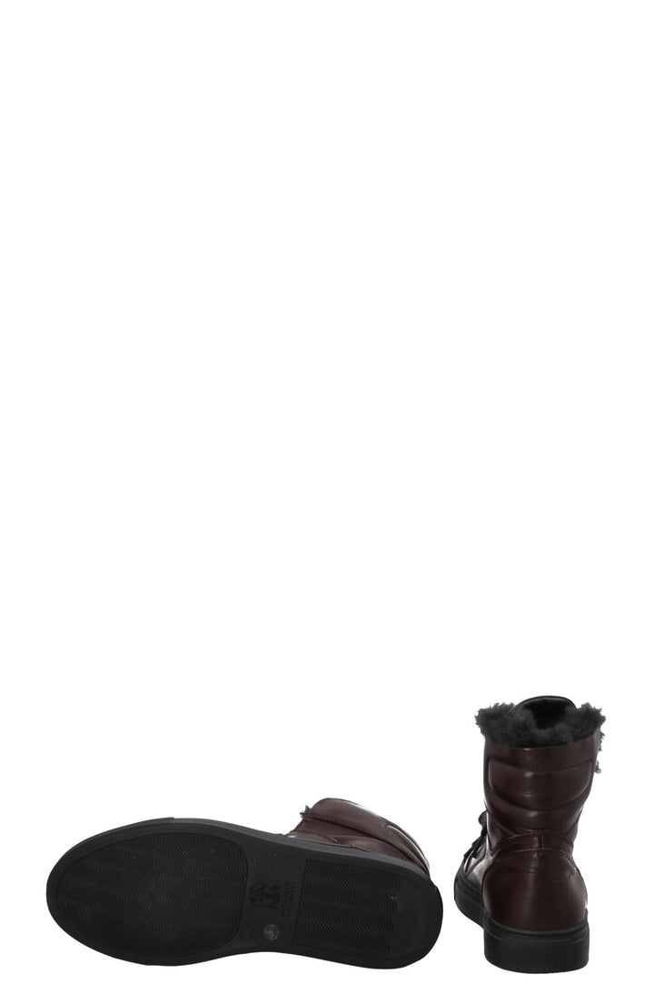 BRUNELLO CUCINELLI High Top Strass Fur Sneakers Leather Brown