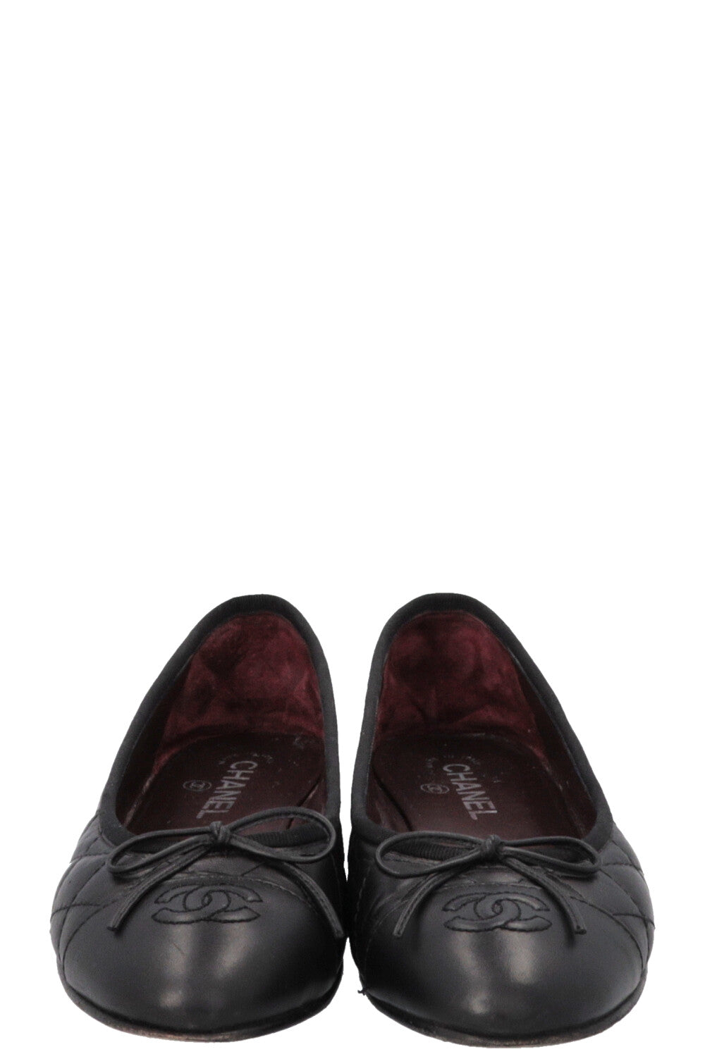 CHANEL Quilted CC Classic Ballet Flats Leather Black