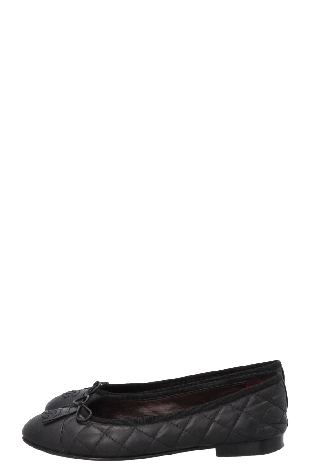 CHANEL Quilted CC Classic Ballet Flats Leather Black