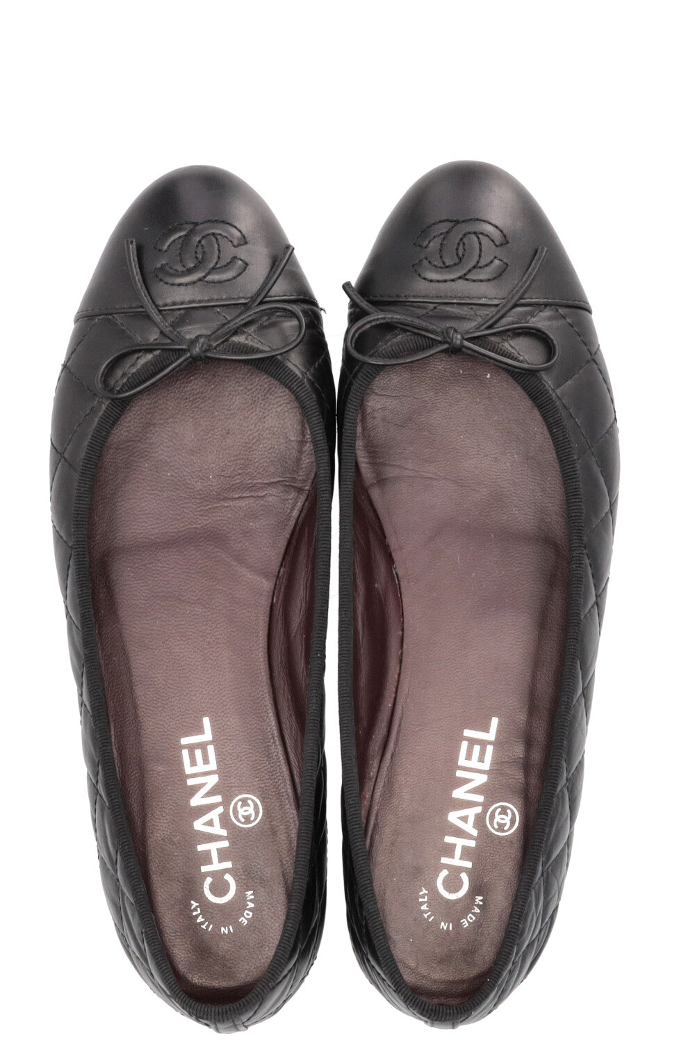 CHANEL Quilted CC Classic Ballet Flats Leather Black