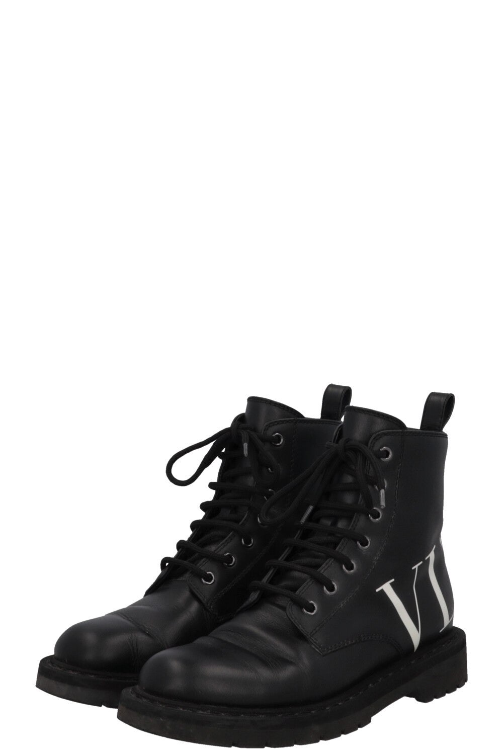 VALENTINO VLTN Logo Lace Up Ankle Boots Leather Black