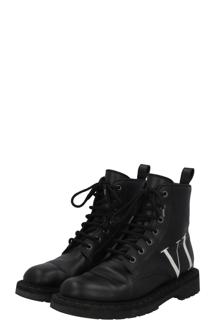 VALENTINO VLTN Logo Lace Up Ankle Boots Leather Black