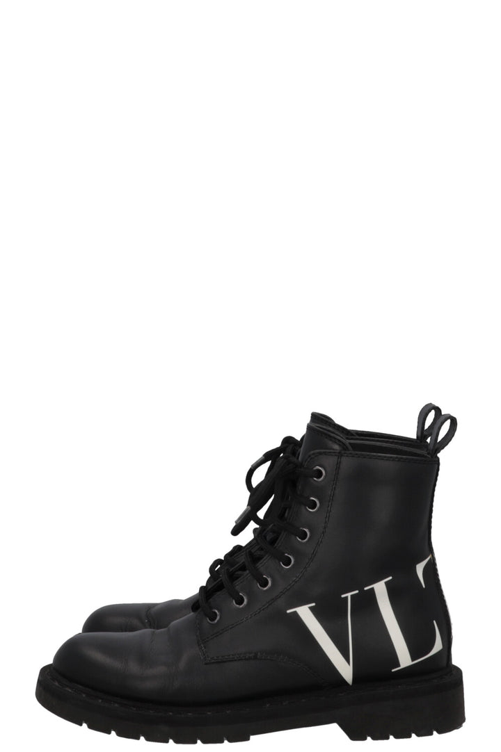 VALENTINO VLTN Logo Lace Up Ankle Boots Leather Black