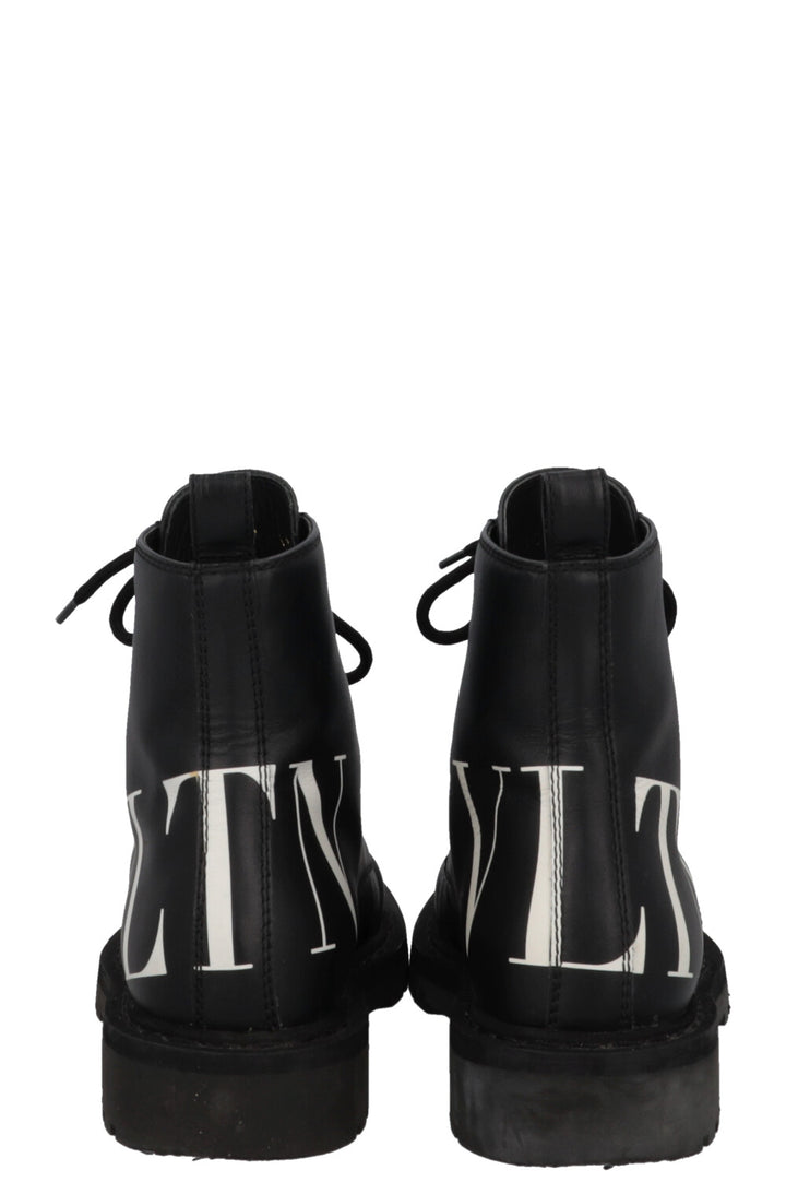 VALENTINO VLTN Logo Lace Up Ankle Boots Leather Black