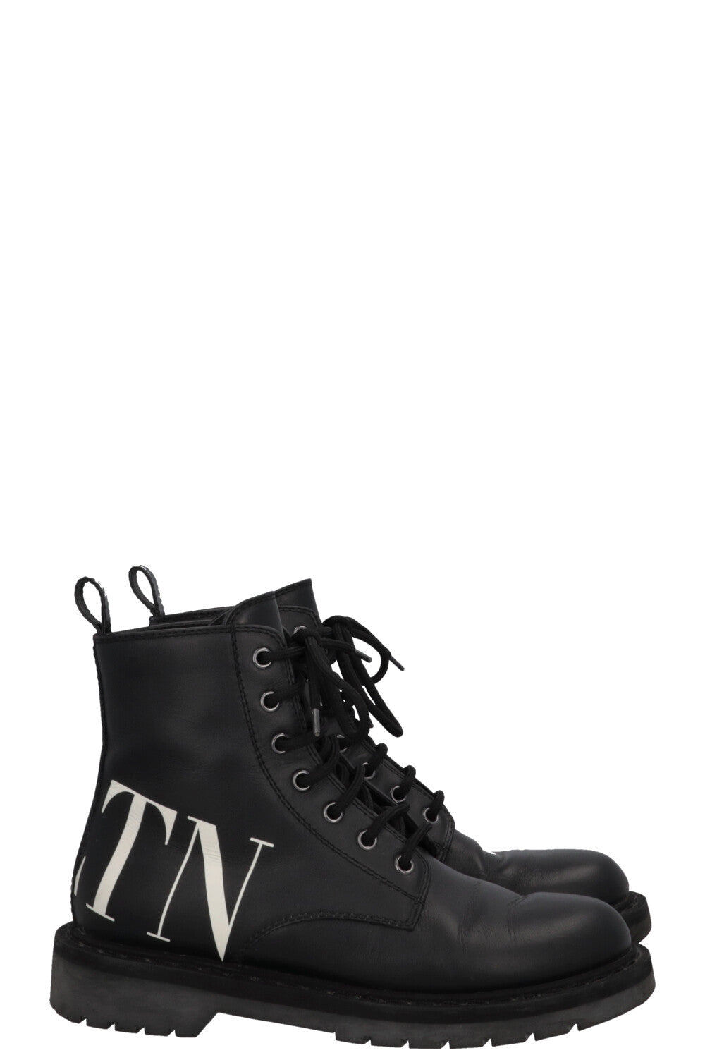 VALENTINO VLTN Logo Lace Up Ankle Boots Leather Black