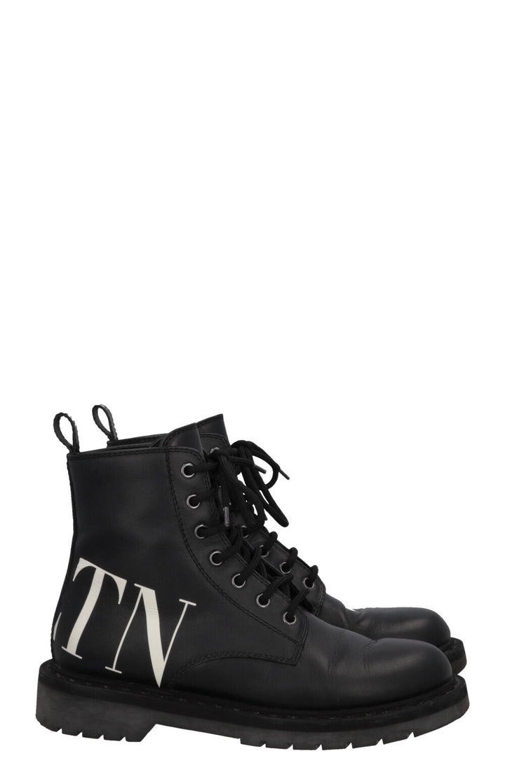 VALENTINO VLTN Logo Lace Up Ankle Boots Leather Black