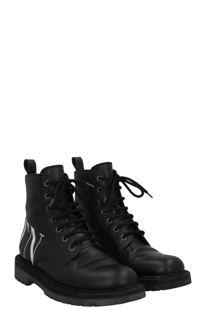 VALENTINO VLTN Logo Lace Up Ankle Boots Leather Black