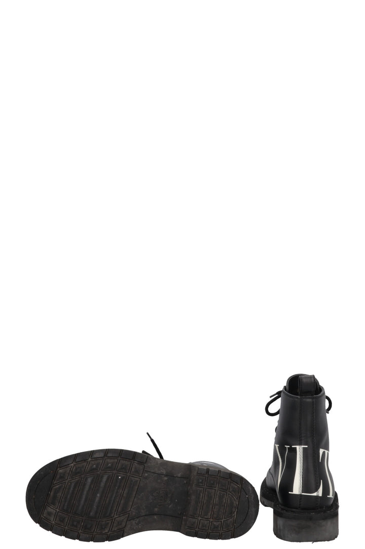 VALENTINO VLTN Logo Lace Up Ankle Boots Leather Black