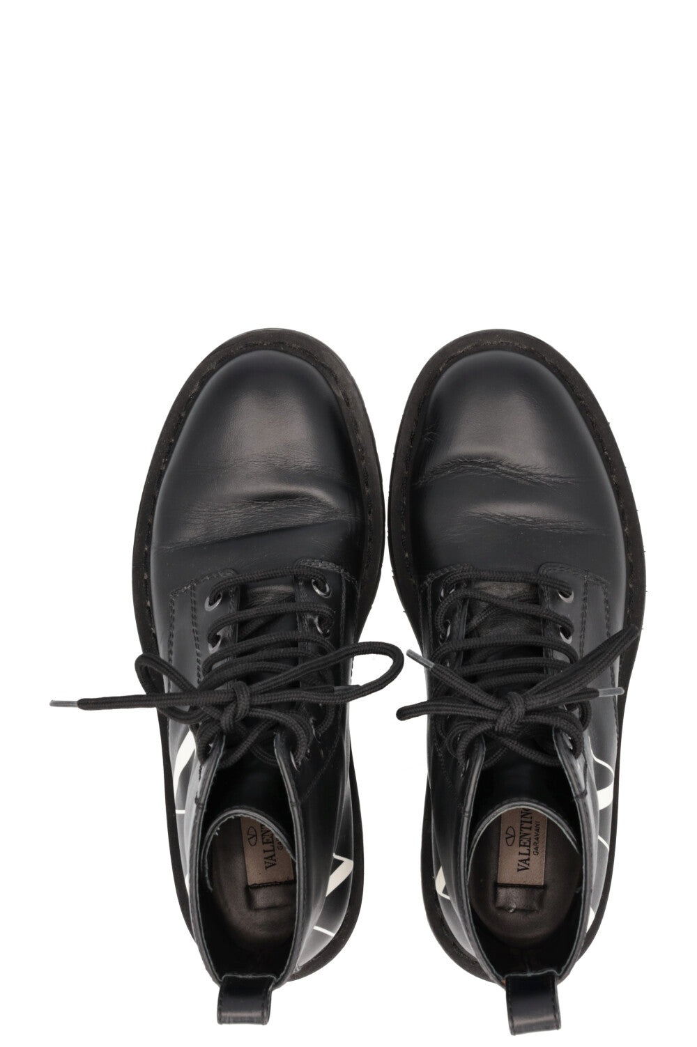 VALENTINO VLTN Logo Lace Up Ankle Boots Leather Black