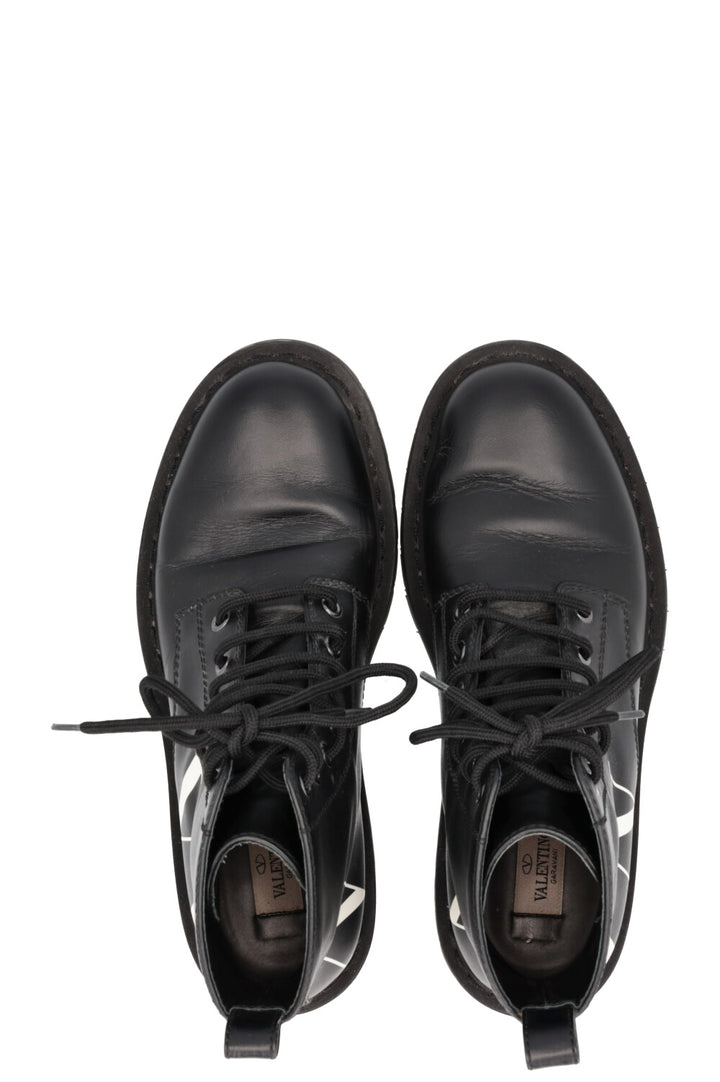 VALENTINO VLTN Logo Lace Up Ankle Boots Leather Black
