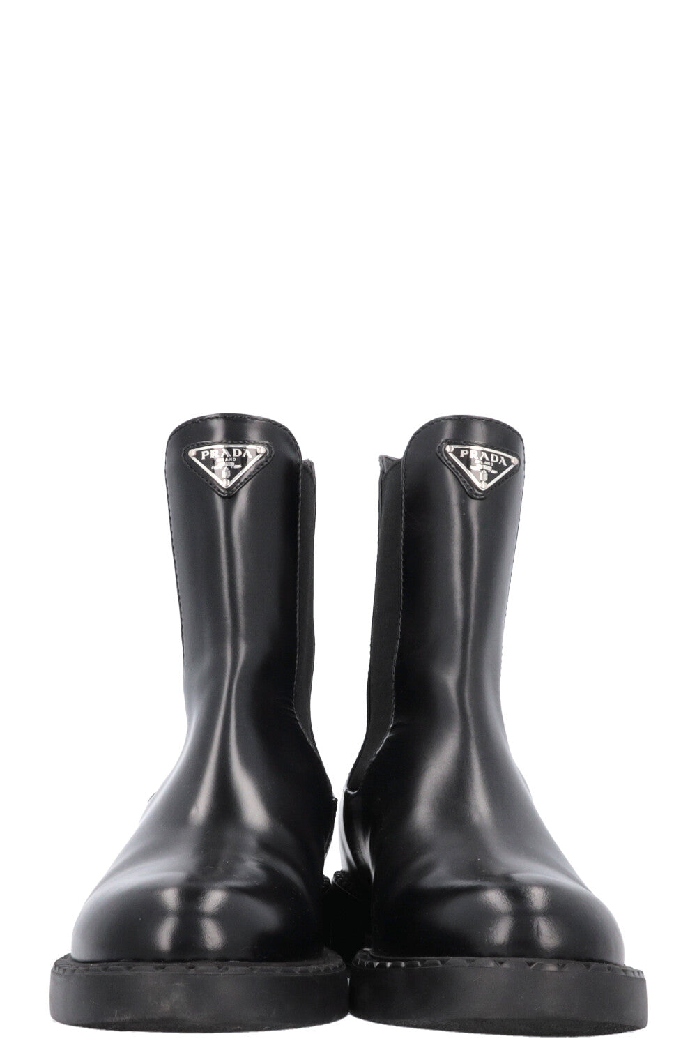 PRADA Triangle Logo Chelsea Boots Black Leather REAWAKE