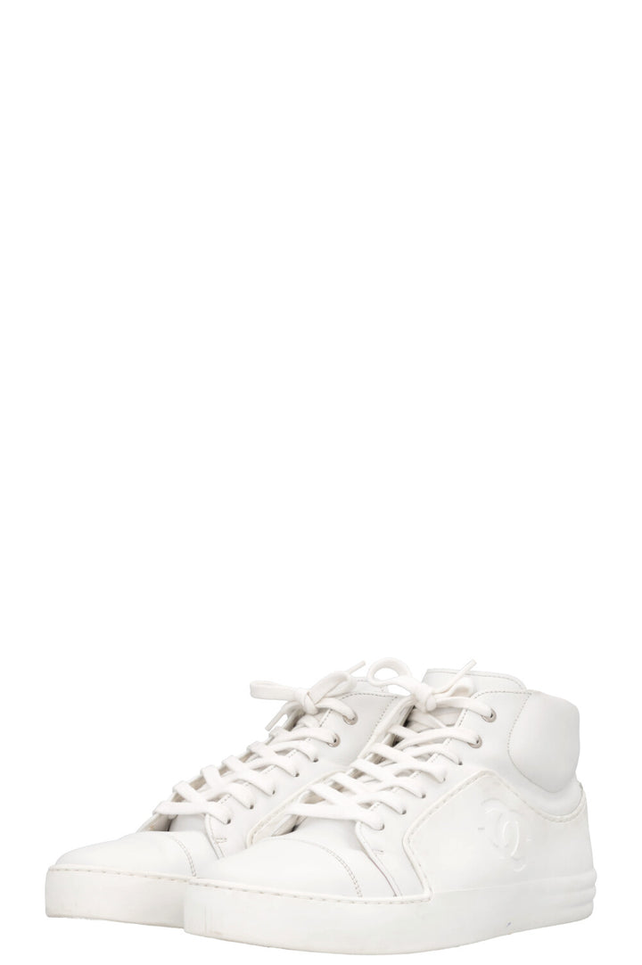 CHANEL CC High Top Sneaker White