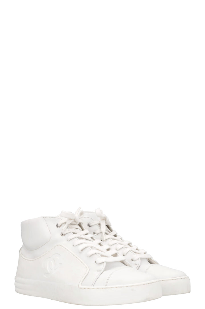 CHANEL CC High Top Sneaker White