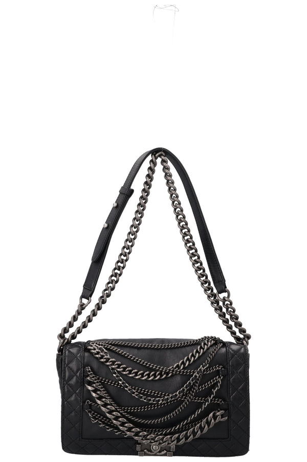 Sac CHANEL Boy en cuir enchaîné noir