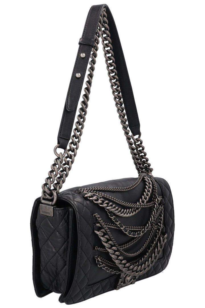 CHANEL Boy Bag Enchained Leather Black